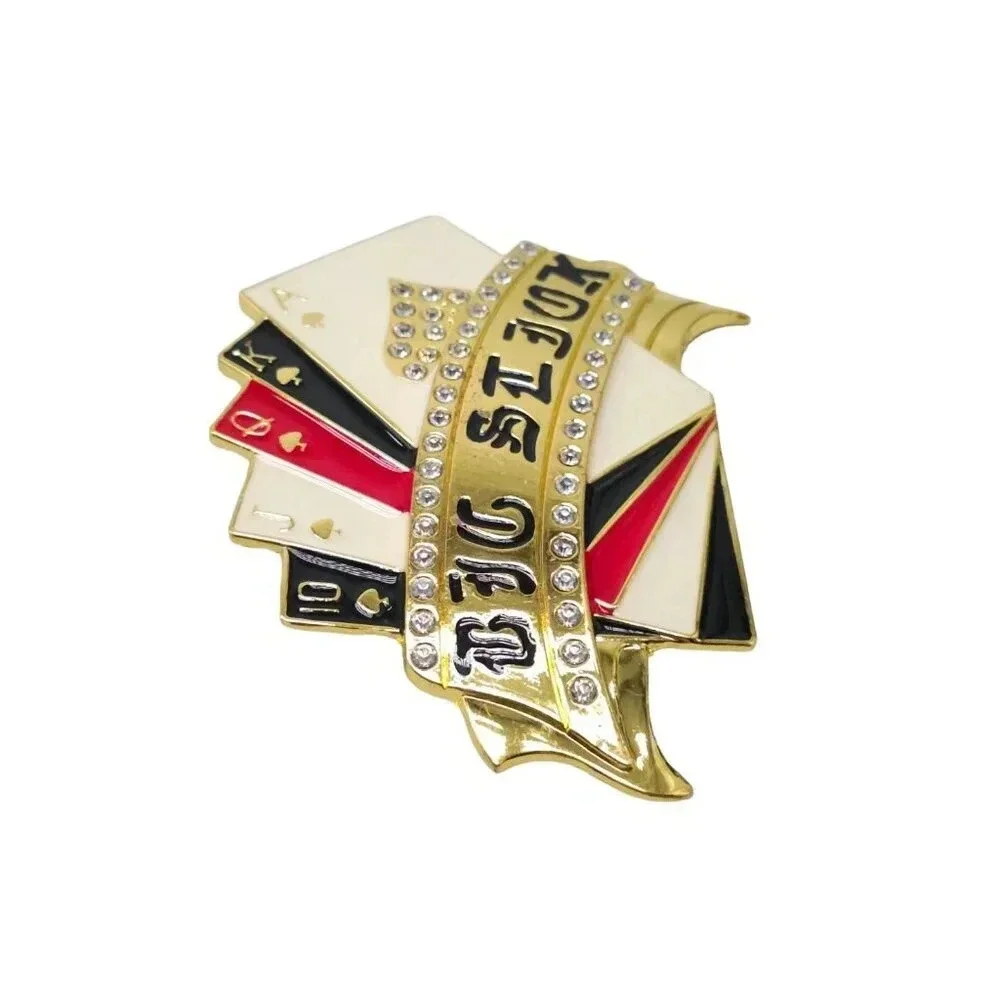 Gold Tone Casino Cards Belt Buckle Luck Charm Royal Flush Las Vegas